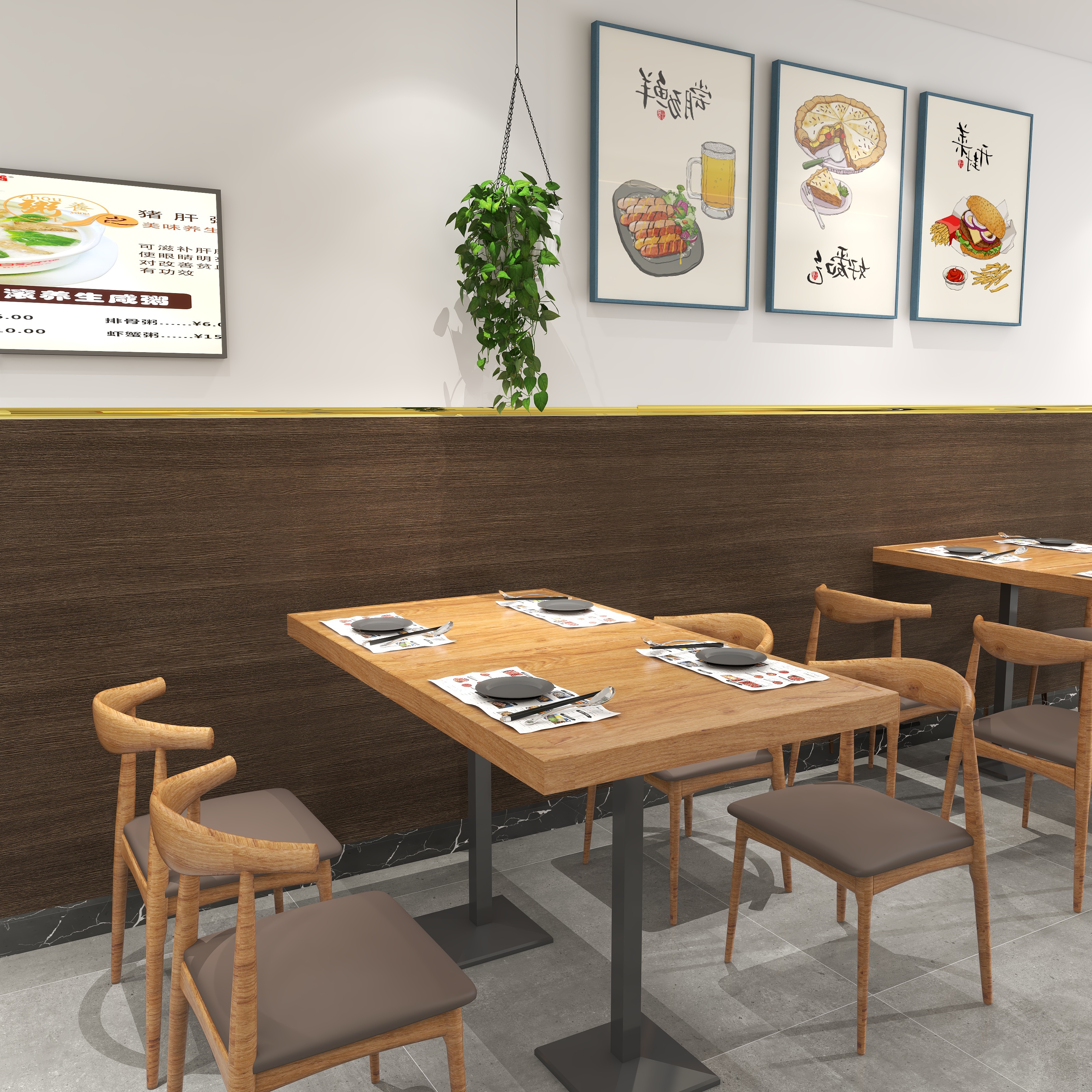 饭店餐饮专用木纹壁纸自粘墙纸