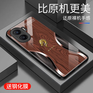 适用于华为荣耀x40i手机壳玻璃简约新款个性小众创意保护套镜面时尚荣耀x40i潮牌硅胶手机套高颜值木纹边