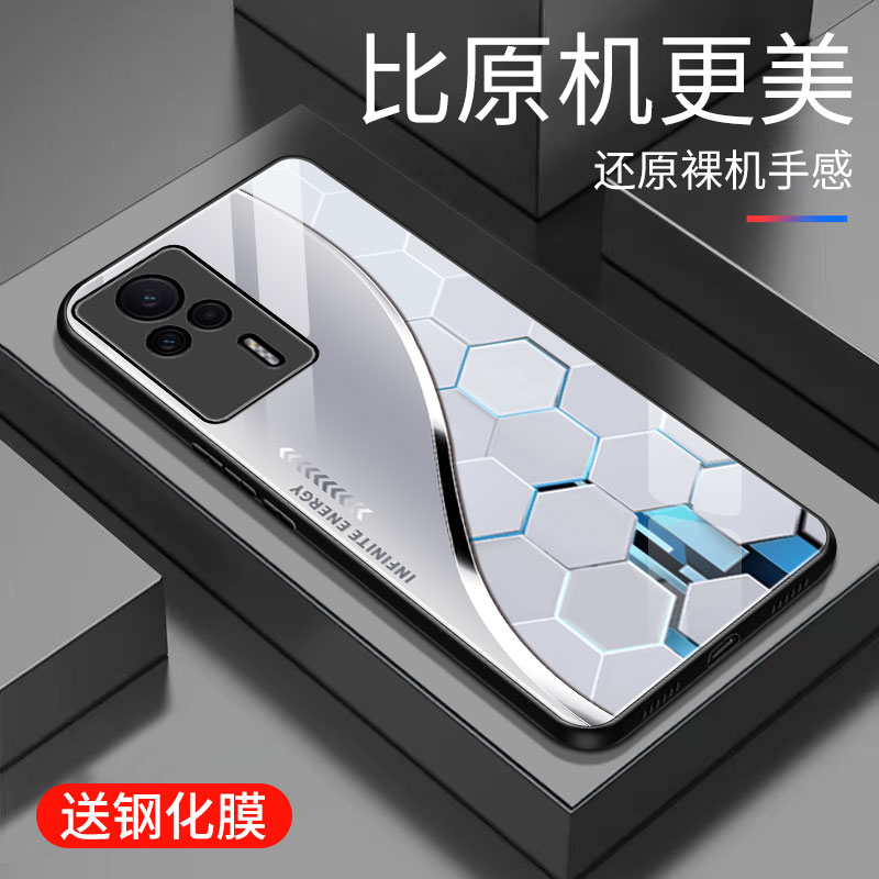 适用于红米k60e手机壳玻璃简约新款硬壳个性商务创意保护套镜面时尚红米k60E潮牌硅胶手机套高颜值商务边