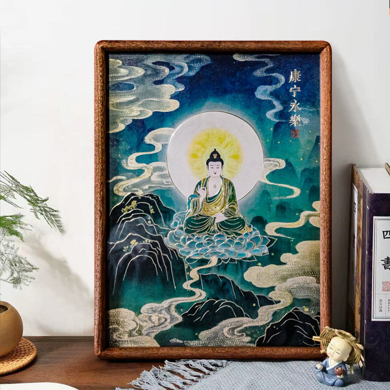 《康宁永乐》铜雕画桌面摆件手工錾刻禅意佛像装饰画客厅家居摆台
