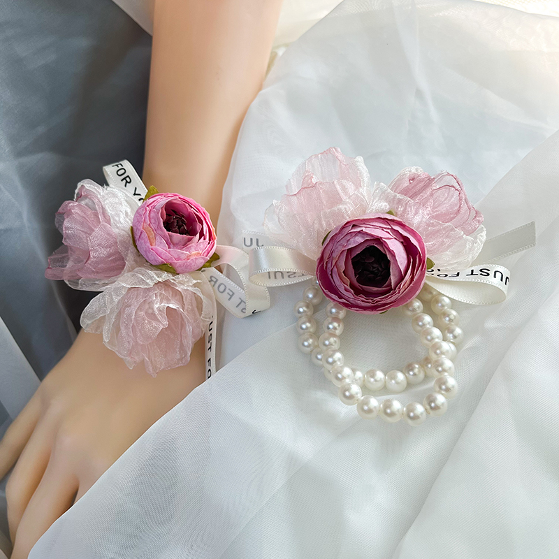 韩式伴娘姐妹团手腕花新娘唯美仙气粉仿真花手环儿童活动手绑花