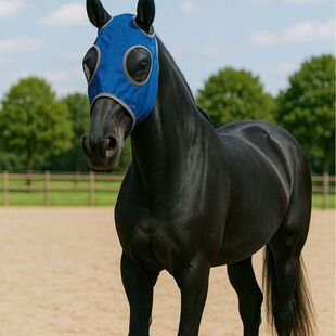 马面罩防蚊蝇蓝色透气头套弹力马笼头马场四季通用马术用品
