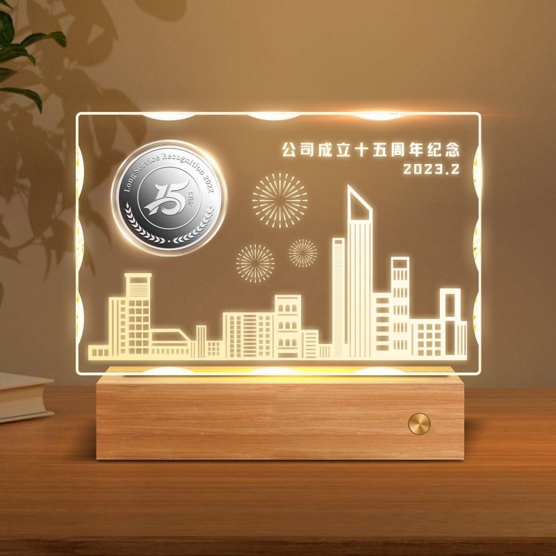 教师节亚克力镶嵌银币定制纯银纪念章周年退休礼品创意夜光摆件