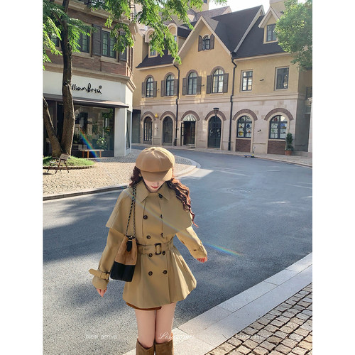 法式英伦复古卡其短款收腰风衣女