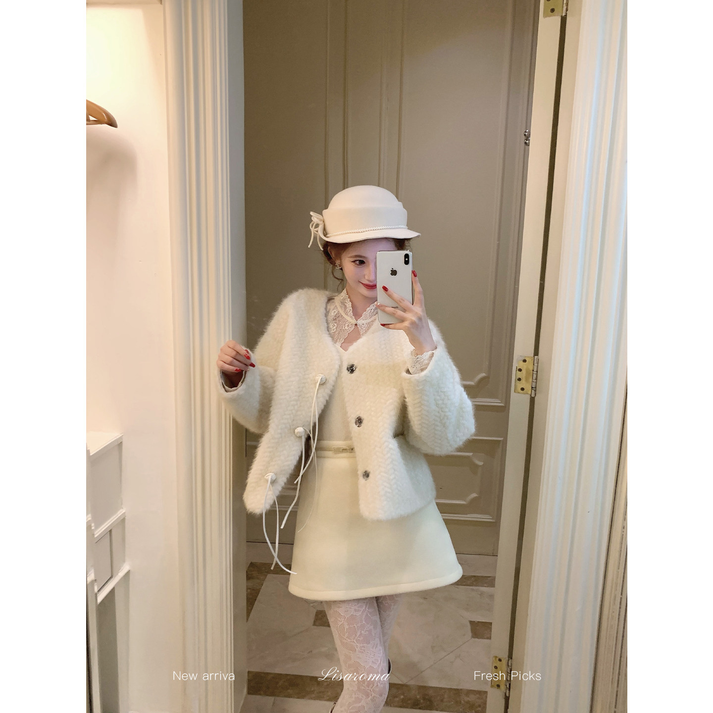 一生罗曼【白玫】法式复古肌理盘扣仿皮草外套女秋冬宽松上衣