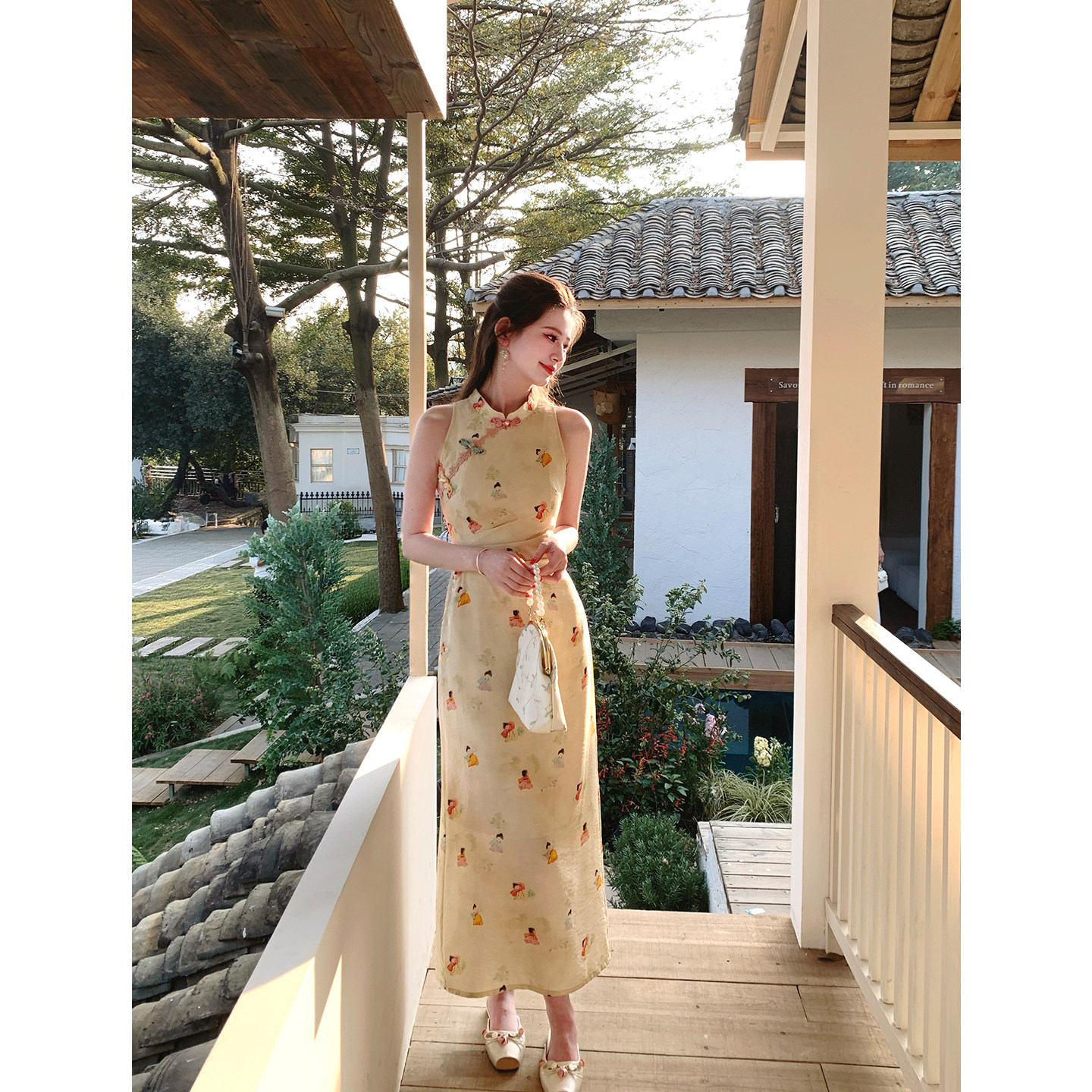 彩唐春夏新中式改良印花旗袍图片