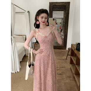 现货一生罗曼【迷雾精灵】法式复古吊带长款连衣裙女夏季碎花长裙