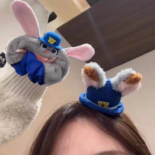 疯狂动物城朱迪帽子发夹秋冬毛绒兔子警官大肠发圈可爱侧边夹头饰