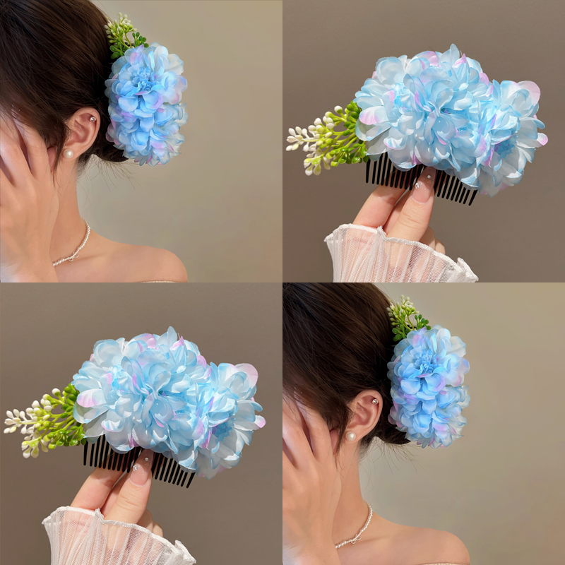 超仙氛围感花朵发梳女2025新款侧边倒插梳头饰高级感拍照头花发饰