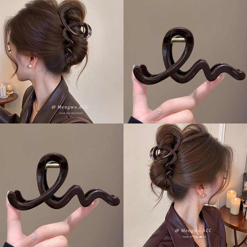 时尚复古巧克力棕波浪抓夹女2025新款大号后脑勺盘发鲨鱼夹子头饰,饰品/流行首饰/时尚饰品新,发饰,淘宝优惠券,粉丝福利购,淘宝优惠卷
