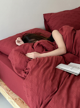 简约轻奢风 婚庆红色结婚四件套纯棉新婚高级感提花全棉床上用品