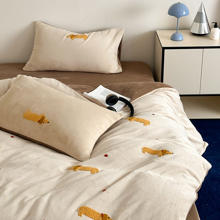 PUPU腊肠狗 冬季加绒床上四件套牛奶绒珊瑚绒床品床单被套冬款