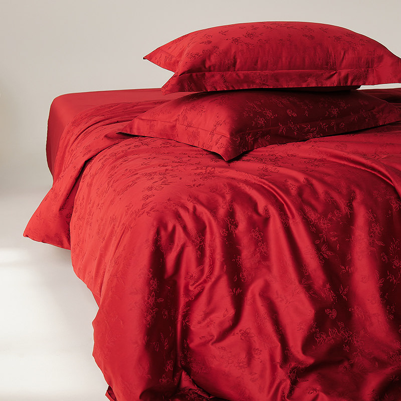 结婚床上用品四件套100支贡缎婚庆纯棉红色全棉床单被套婚庆床品