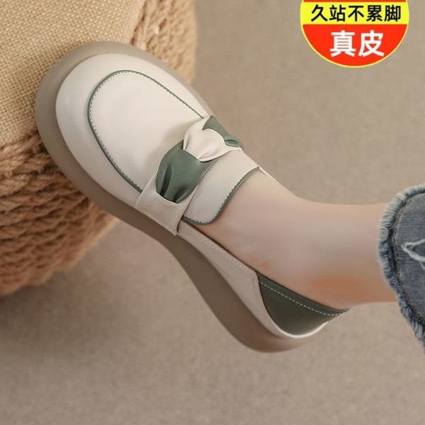 薏尔康真皮乐福鞋女2024夏新款平底休闲小皮鞋孕妇软底一脚蹬单鞋