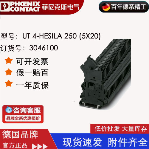 德国菲尼克斯 3046100  UT 4-HESILA 250 (5X20)保险丝接线端子