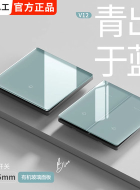 国际电工冰蓝色家用86型墙壁一开单五孔镜面玻璃开关插座面板暗装