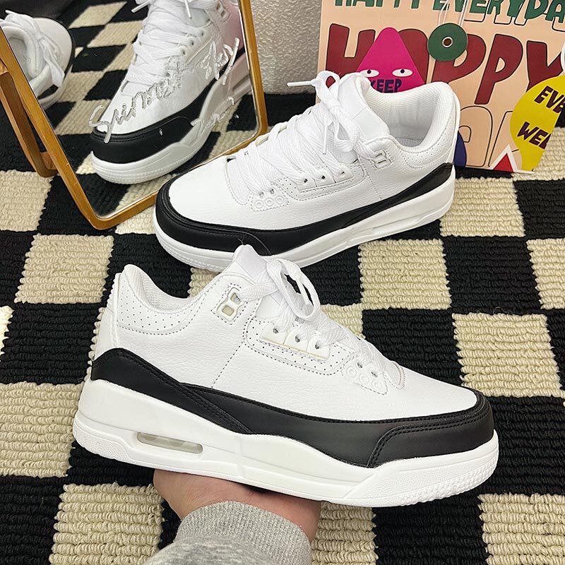 黑白拼色气垫板鞋2026春季新款百搭厚底休闲鞋情侣运动篮球鞋男潮