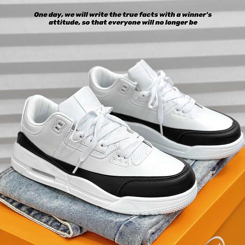 黑白拼接气垫篮球鞋男士2026年新款百搭增高休闲运动时尚板鞋男潮