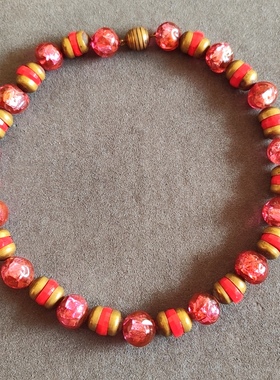 Vintage 法产红色银箔琉璃项链