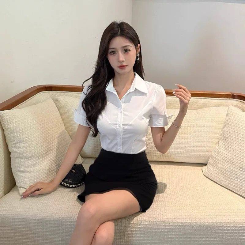 春夏季新款职业气质短袖衬衫包臀裙女性感时尚套装酒店前台工作服