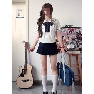 学院原创日系校供感短款水手服jk制服短袖上衣百搭Jk裙中间服套装