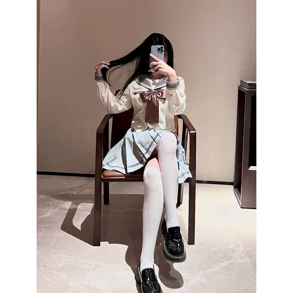 学院风穿搭长短袖衬衫薄荷巧水手服原创套装浅蓝JK短裙超仙中间服