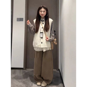 日系休闲羊毛杏马甲设计感简约花边衬衫 叠穿时尚 小众穿搭两件套女