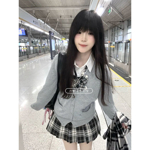 黑板报jk制服正版校供感长袖毛衣外搭开衫日系格裙秋冬套装女软妹