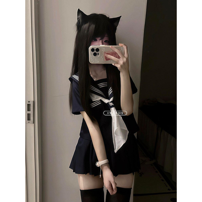 黑三本日系JK制服基础款优等生大码学院风校供中间水手服春秋套装
