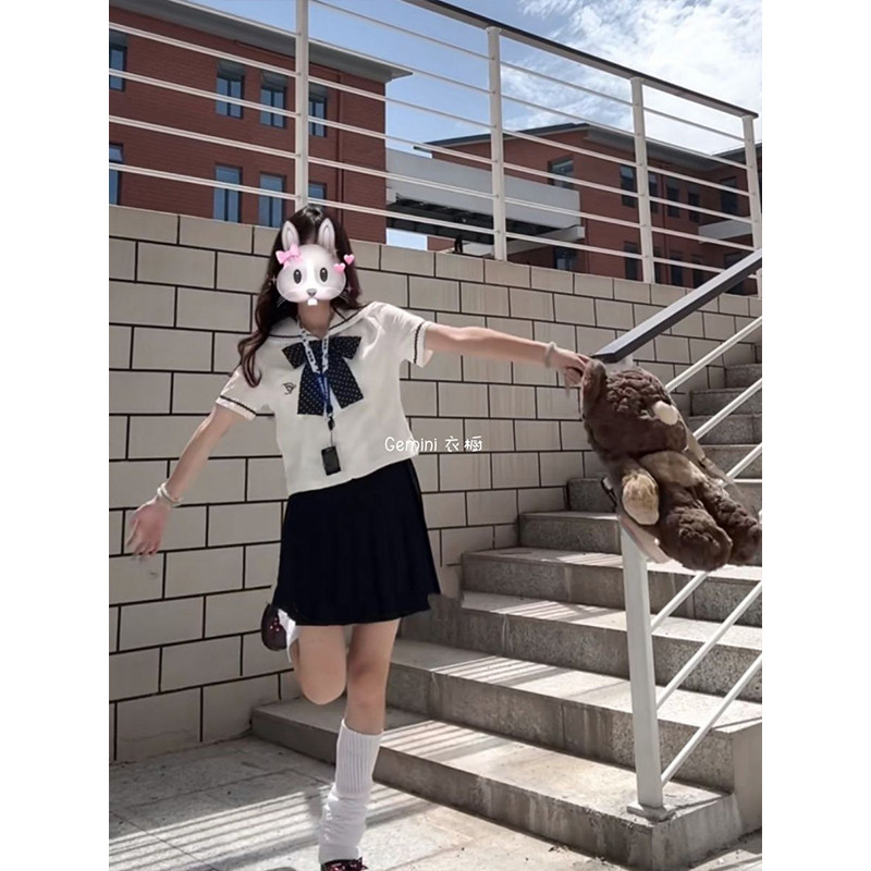 中山道线水手服jk制服短袖衬衫上衣新款百搭可爱甜美学院风JK短裙