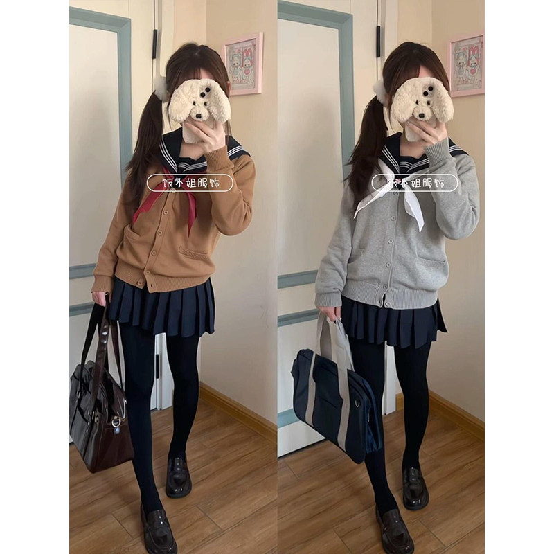 小个子开衫毛衣外搭爆款JK制服学院风秋冬叠穿显瘦长袖针织衫外套