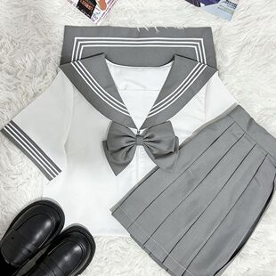 显瘦百搭 短裙水手服学院风JK制服套装 复刻JK基础款 灰三本日系短袖