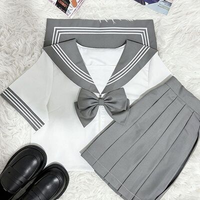 复刻JK基础款灰三本日系短袖短裙水手服学院风JK制服套装显瘦百搭