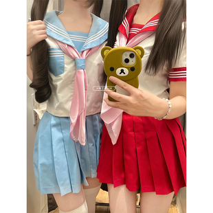 日系JK制服双子星夏季新品红色三本水手服甜美学院校供上衣套装女