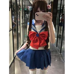 夏季 新款 蓝色粉色JK裙水手服美少女战士衬衫 多巴胺JK原创一整套装
