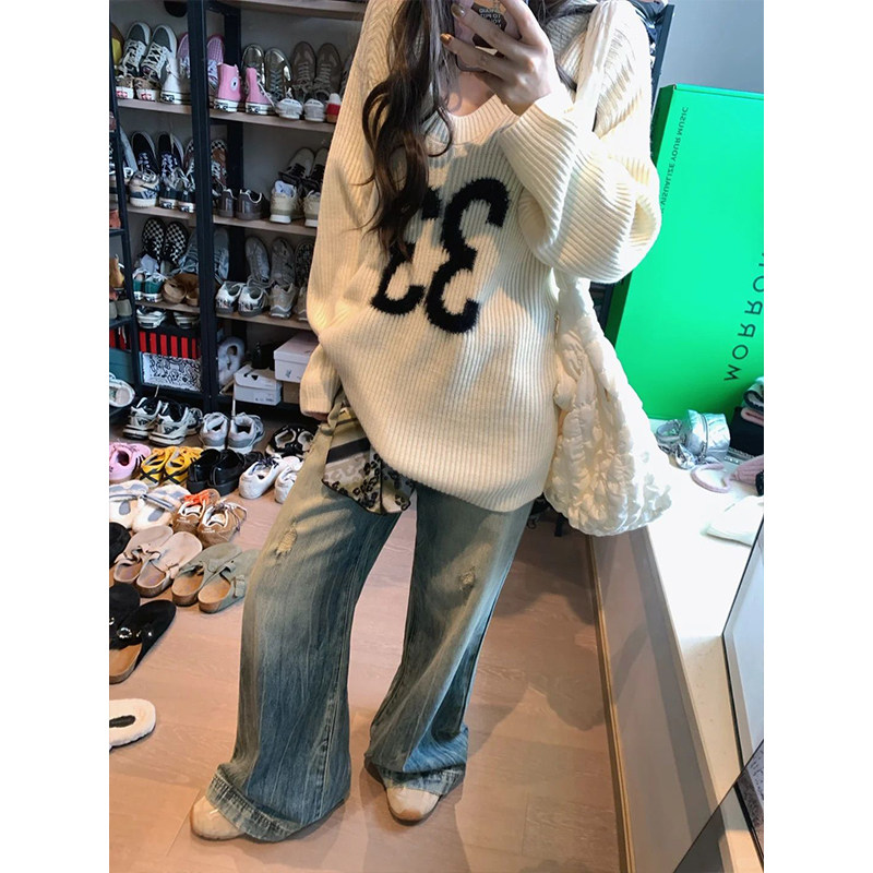 美式复古慵懒风v领软糯长袖针织衫女秋冬休闲松高级感百搭毛衣潮,女装/女士精品,时尚套装,淘宝优惠券,粉丝福利购,淘宝优惠卷