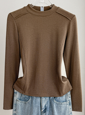 2025春秋新款德绒羊绒圆领打底衫女秋冬内搭洋气长袖收腰秋冬上衣