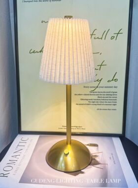 跨境简约田园百褶布艺小夜灯家居民宿摆件卧室床头时尚氛围台灯