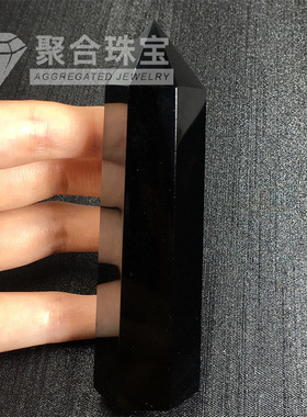 天然黑曜石六棱柱水晶黑曜石原石六角柱装饰黑色水晶柱家居摆件