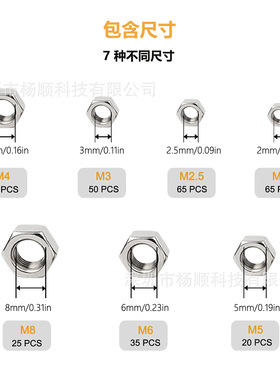 跨境315PCS盒装 304不锈钢六角螺母锁紧防松螺丝帽组合套装 M2-M8