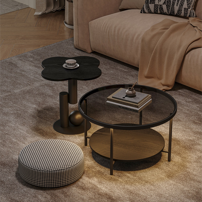 现代简约客厅茶几家用双层圆形小户型轻奢极简现代高级感玻璃组合,住宅家具,茶几,淘宝优惠券,粉丝福利购,淘宝优惠卷