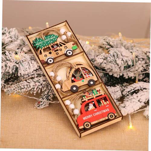 9PCS Christmas Wooden Pendants Tree Ornaments DIY Wood