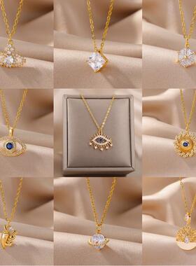 Evil Eye Sun Necklace for Women Gold Color Chains Stainless