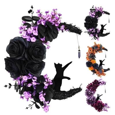 Gothic Wreath Decoration Artificial Moon Cat Garland Hallowe