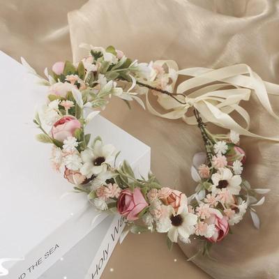 Girl Flower Wreaths Garland Crown Baroque Hairband Jewelry f