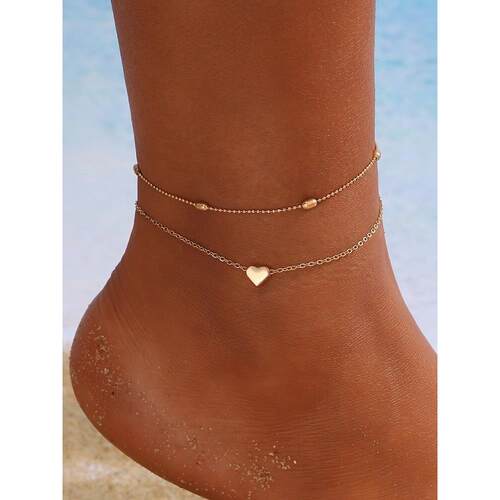 Love peach heart Anklet bracelets 新款圆珠双层爱心桃心脚炼女