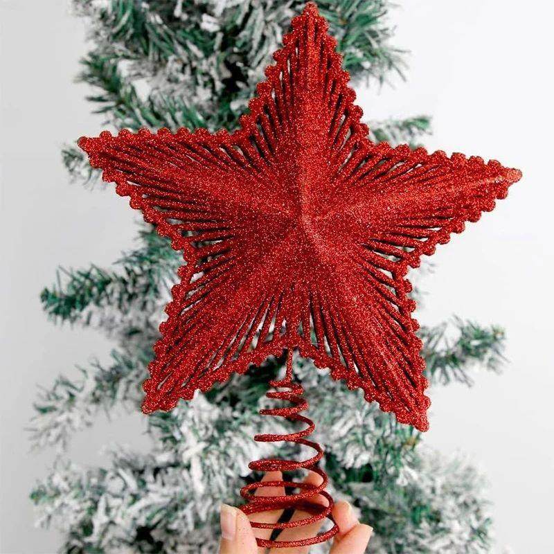 25cm Red Glitter Christmas Tree Topper Iron Star Christmas D