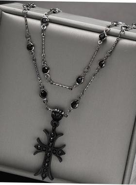 Cross necklace for men women十字架双层项链时尚嘻哈男女饰品