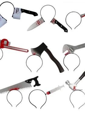 Halloween Horror Props Blood Fake Ax Saws Knife Headband for