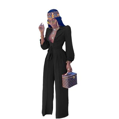 Solid color high waist casual jumpsuit 纯色高腰休闲连体长裤